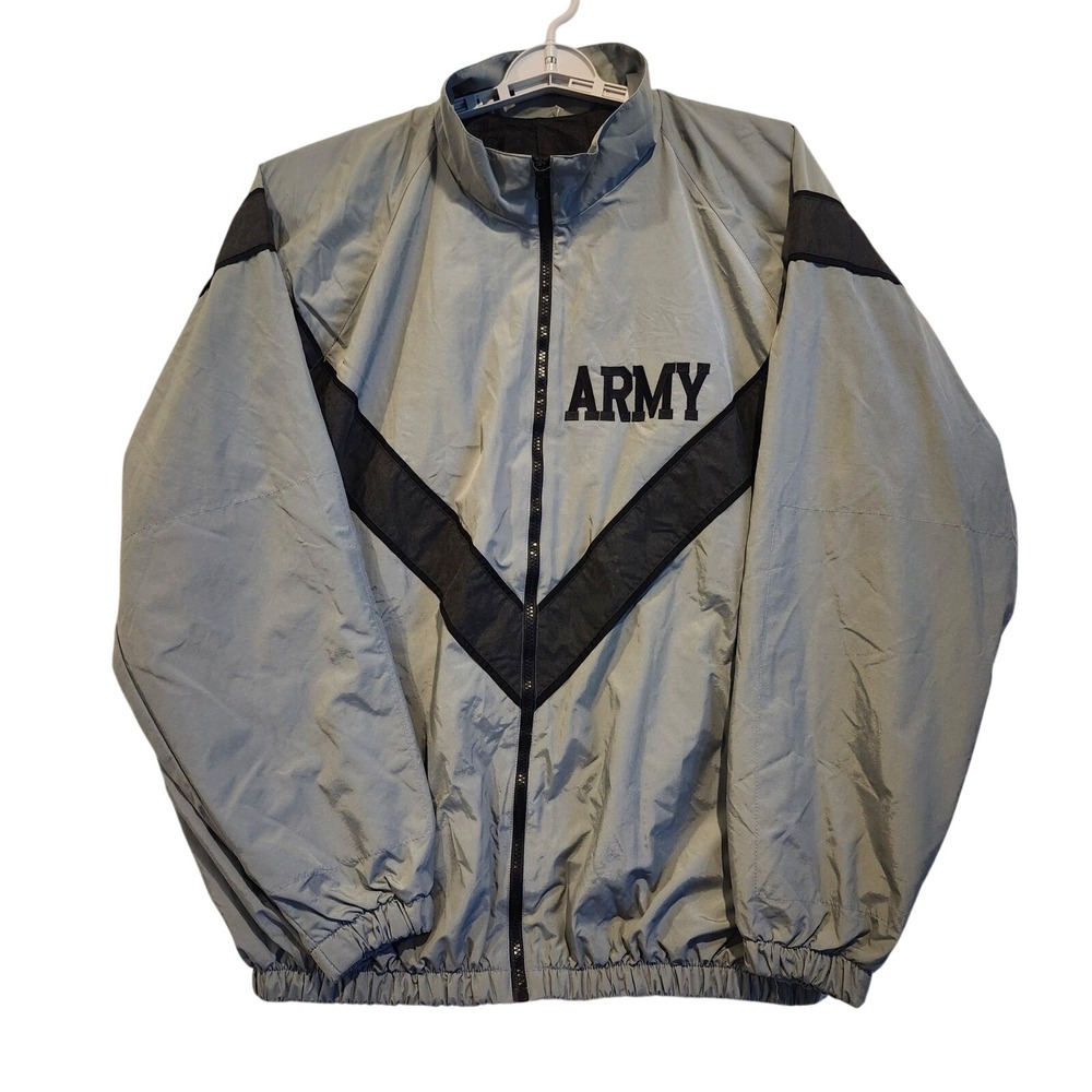 US Army IPFU Training‎ Jacket Grey Black Large Long Military Windbreaker